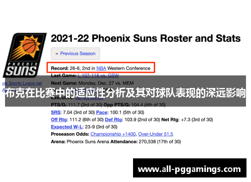 布克在比赛中的适应性分析及其对球队表现的深远影响